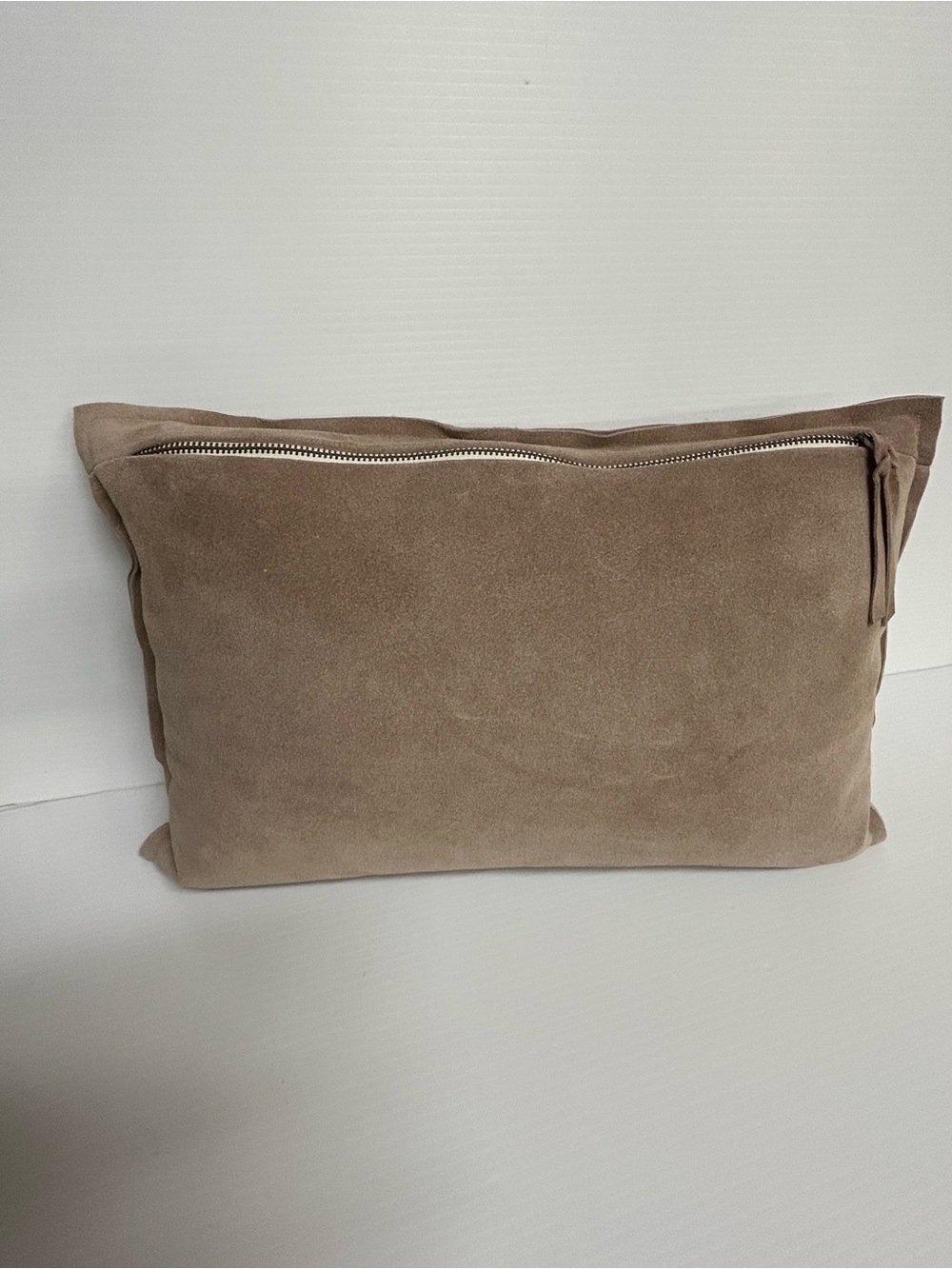 Crate & Barrel Beige Suede Feather Down Pillow 12x18 - Picture 2 of 4